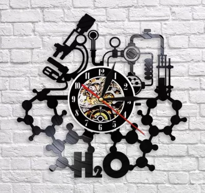 Lazer Kesim Kimya Deneyleri Duvar Saati Bilim Laboratuvarı Duvar Sanatı Vinil Plak Duvar Saati DXF Dosyası DXF çizimi