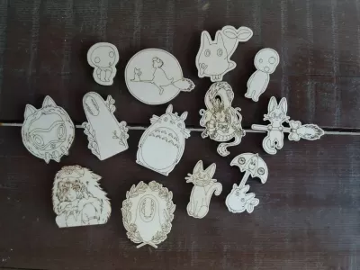 Lazer Kesim Oyma Miyazaki Animasyon İkonları Mıknatıslar Ücretsiz Vektör CDR çizimi