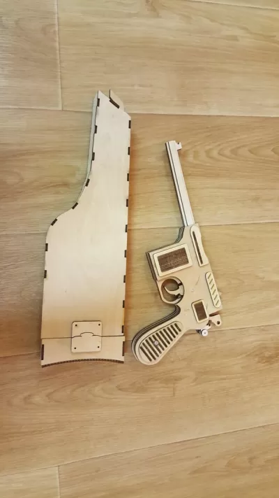 Lazer Kesim Mauser C96 Ahşap Kılıflı Oyuncak Tabanca Ücretsiz Vektör CDR çizimi
