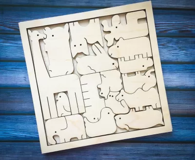 Çocuklar için Lazer Kesim Hayvanlar Puzzle Ücretsiz Vektör CDR çizimi