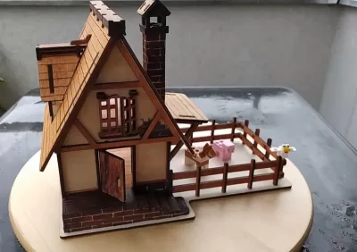 Lazer Kesim Ahşap Köy Evi DXF Dosyası DXF çizimi