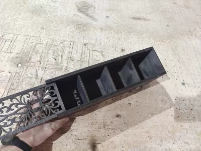 Lazer Kesim Ahşap Kutu Dört Bölmeli Sürgülü Kapaklı Ücretsiz Vektör CDR çizimi