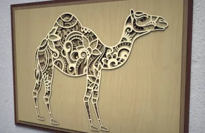 Lazer Kesim Deve 3D Çok Katmanlı Duvar Sanatı Ücretsiz Vektör CDR çizimi