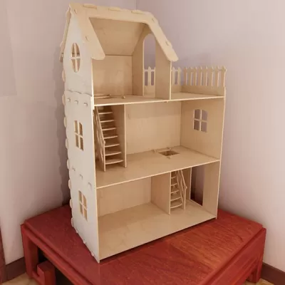 Lazer Kesim Oyuncak Bebek Evi Minyatür Oyuncak Ev Ücretsiz Vektör CDR çizimi