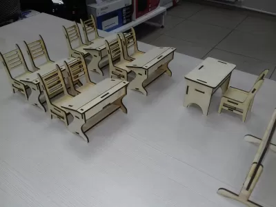 Lazer Kesim Minyatür Sınıf Mobilyası Ücretsiz Vektör CDR çizimi