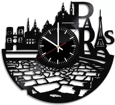 Lazer Kesim Fransa Paris Şehir Temalı Vinil Duvar Saati DXF Dosyası DXF çizimi