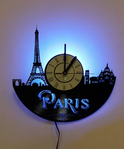 Lazer Kesim Paris Fransa Vinil Plak Duvar Saati DXF Dosyası DXF çizimi