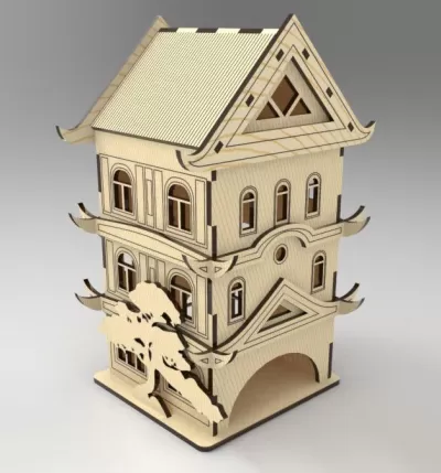 Lazer Kesim Pagoda Çay Evi Çay Poşeti Dispenseri Ücretsiz Vektör CDR çizimi