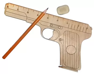 Lazer Kesim Ahşap Tabanca Şeklinde Ölçme Cetveli Ücretsiz Vektör CDR çizimi