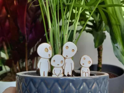 Lazer Kesim Prenses Mononoke Saksı Bitki Dekor Seti Ücretsiz Vektör CDR çizimi