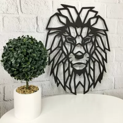 Lazer Kesim Duvar Dekoru Ahşap Panel Geometrik Aslan Başı Ücretsiz Vektör CDR çizimi
