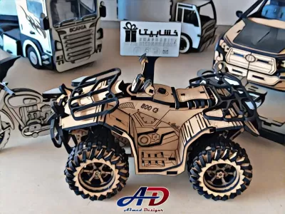 Lazer Kesim Ahşap ATV Quad Bike Oyuncak Ücretsiz Vektör CDR çizimi