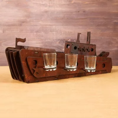 Lazer Kesim Mini Bar Ahşap Gemi Ücretsiz Vektör CDR çizimi