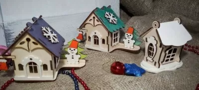 Lazer Kesim Ahşap Noel Köyü Ücretsiz Vektör CDR çizimi