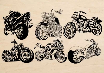Lazer Kesim Oyma Motosiklet Temalı Dekor Ücretsiz Vektör CDR çizimi