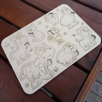Lazer Kesim Çiftlik Hayvanları Ahşap Çubuklu Bulmaca Ücretsiz Vektör CDR çizimi