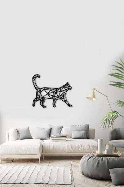 Lazer Kesim Poligonal Kedi Duvar Dekoru DXF Dosyası DXF çizimi