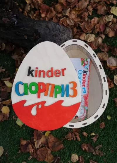 Lazer Kesim Kinder Sürpriz Yumurta Ahşap Kinder Çikolata Hediye Kutusu Ücretsiz Vektör CDR çizimi