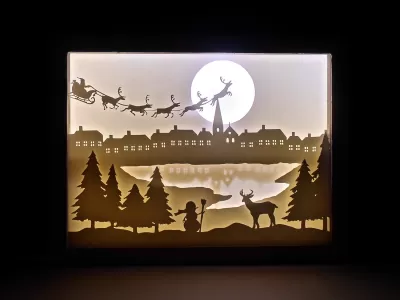 Lazer Kesim Noel Gölge Kutusu Gece Lambası Kağıt Kesim Ücretsiz Vektör CDR çizimi