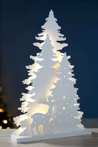 Lazer Kesim Ağaç Geyiği Sahnesi Noel Masa Dekorasyonu Ücretsiz Vektör CDR çizimi