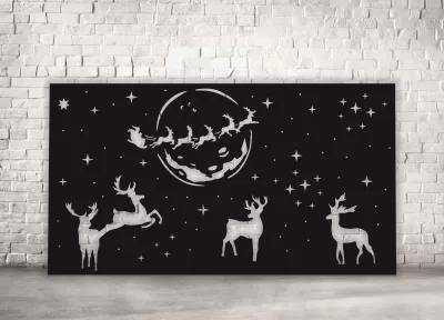 Lazer Kesim Noel Paneli Ren Geyiği Noel Baba Uçan Geyik Ücretsiz Vektör CDR çizimi