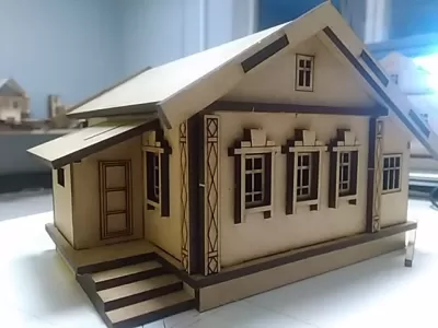 Lazer Kesim Ahşap Köy Evi Ücretsiz Vektör CDR çizimi