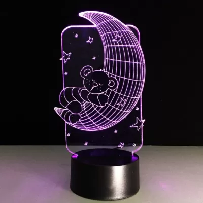 Lazer Kesim Ay Üzerinde Oyuncak Ayı Lamba 3D Gece Lambası İllüzyon LED Lamba Ücretsiz Vektör CDR çizimi