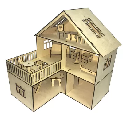 Lazer Kesim Oyuncak Bebek Evi Açık Kenarlı Çok Katlı 40x60cm Kontraplak 3.5mm Ücretsiz Vektör CDR çizimi