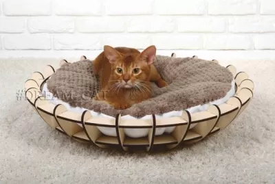Lazer Kesim Ahşap Kedi Yatağı Kedi Mobilyası Evcil Hayvan Mobilyası Ücretsiz Vektör CDR çizimi
