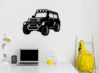 Lazer Kesim Jeep Duvar Sanatı Ücretsiz Vektör CDR çizimi