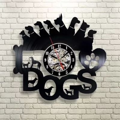 Lazer Kesim Köpekler Duvar Saati Köpek Severler İçin Hediye DXF Dosyası DXF çizimi