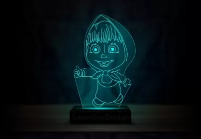 Lazer Kesim Maşa ve Ayı Akrilik 3D Lamba DXF Dosyası DXF çizimi
