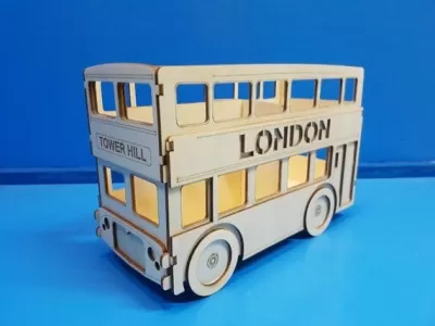 Lazer Kesim Çift Katlı Londra Otobüsü Kalemlik DXF Dosyası DXF çizimi