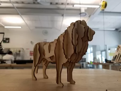 Lazer Kesim Aslan 3D Puzzle Ücretsiz Vektör AI çizimi