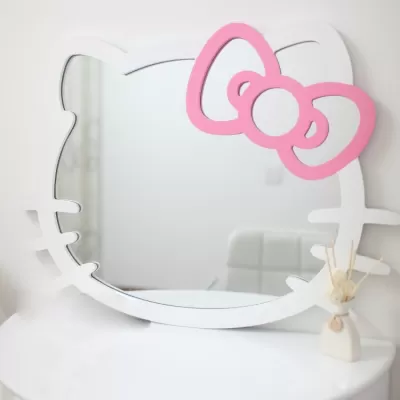 Lazer Kesim Hello Kitty Ayna Çerçevesi Ücretsiz Vektör AI çizimi