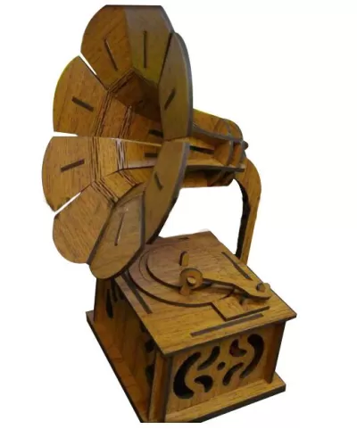 Lazer Kesim Ahşap Gramofon 3D Model DXF Dosyası DXF çizimi