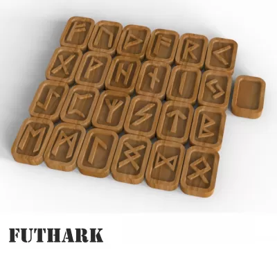 Lazer Kesim Elder Futhark Ahşap Rune Seti Ücretsiz Vektör CDR çizimi
