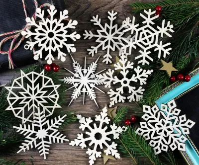 Lazer Kesim Ahşap Noel Kar Tanesi Süsler Ağaç Asma Dekorasyonları Ücretsiz Vektör CDR çizimi