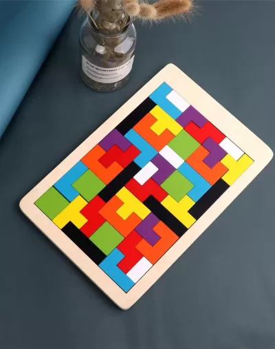 Lazer Kesim Ahşap Tetris Puzzle Ücretsiz Vektör CDR çizimi
