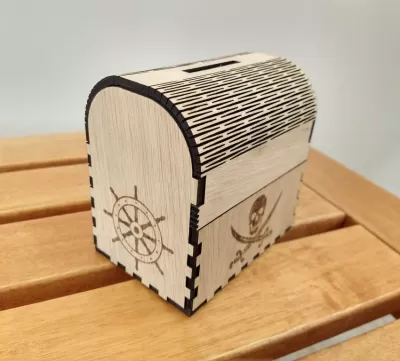 Lazer Kesim Hazine Sandığı Kumbara Korsan Kumbara DXF Dosyası DXF çizimi