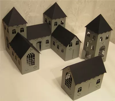 Lazer Kesim 3D Kağıt Kale El İşi Kale Kağıt Model DXF Dosyası DXF çizimi