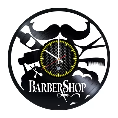 Lazer Kesim Vintage Berber Dükkanı Dekorasyonu Vinil Plak Duvar Saati Ücretsiz Vektör CDR çizimi