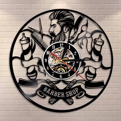 Lazer Kesim Hipster Kuaför Salonu Vinil Plak Duvar Saati Ücretsiz Vektör CDR çizimi