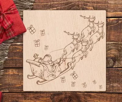 Lazerle Oyulmuş Noel Temalı Noel Baba Ren Geyiği Kızağı Ücretsiz Vektör AI çizimi