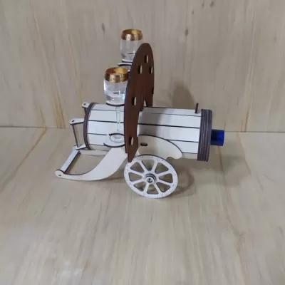 Lazer Kesim Ahşap Vintage Top Şarap Kadehi Şişe Tutucu Ücretsiz Vektör CDR çizimi