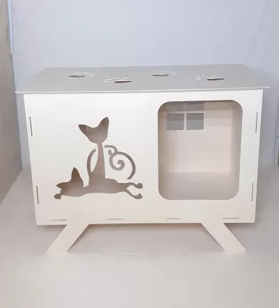 Lazer Kesim Ahşap Kedi Evi Ücretsiz Vektör CDR çizimi