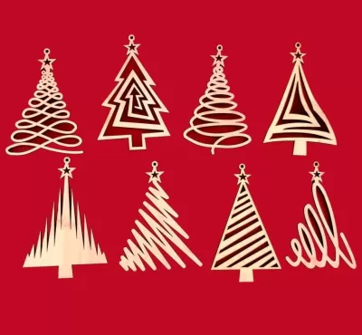 Lazer Kesim Ahşap Noel Ağacı Süsleri El Sanatları Ücretsiz Vektör CDR çizimi
