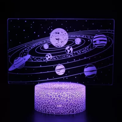 Lazer Kesim Güneş Sistemi 3D İllüzyon Lamba DXF Dosyası DXF çizimi
