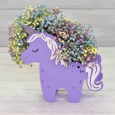 Lazer Kesim Unicorn Çiçek Saksısı Unicorn Hediyeleri Ücretsiz Vektör CDR çizimi