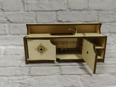 Lazer Kesim Oyuncak Bebek Evi Minyatür Mutfak Seti CDR çizimi